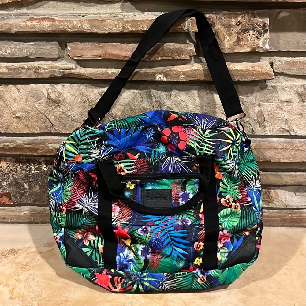 Desigual Tropical Floral Print Ripstop Duffel Travel Bag